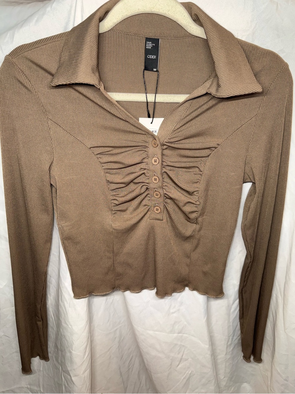 Y2K Style Cropped Ribbed Ruche Long Sleeve